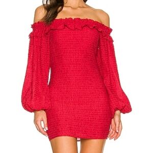 Majorelle Red Off Shoulder Smocked Mini Dress Size M Revolve Romantic